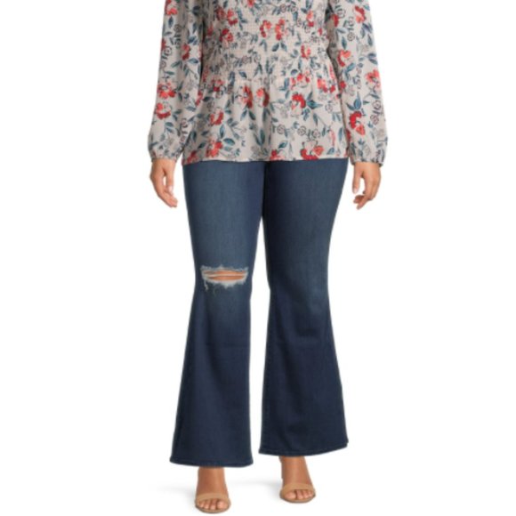 Terra & Sky Denim - TERRA & SKY Women's Plus Size High Rise Flare Denim Blue Jeans Size 26W